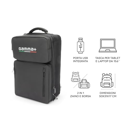 GAMMA Sac à Dos de Barbier Professionnel pour Coiffeur - Sac d'Outils Imperméable Port USB Noir
