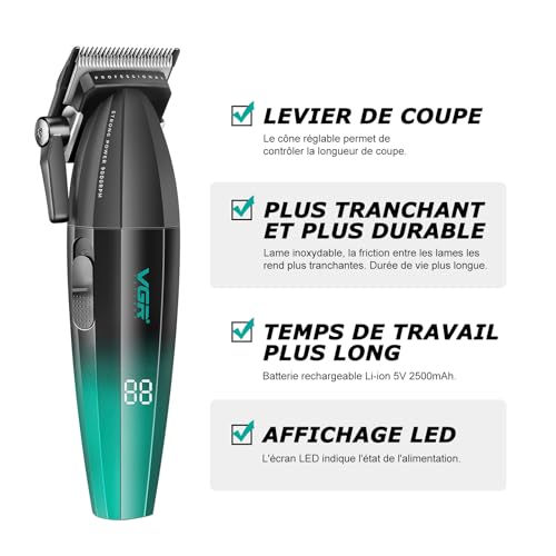 Outils de coupe de cheveux VGR 003 Fresh Fade, professionnel et rechargeable, cadeau idéal pour les hommes