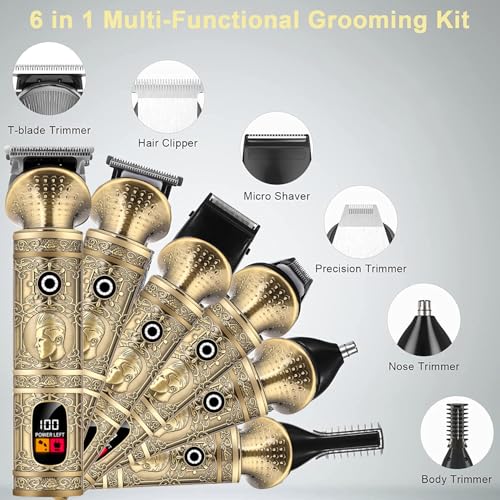 XkuiHF Chevelure Professionnelle Tondeuse 6-en-1 pour Homme - Tondeuse Barbe & Corps Lame T Précision 0 mm | Kit Complet