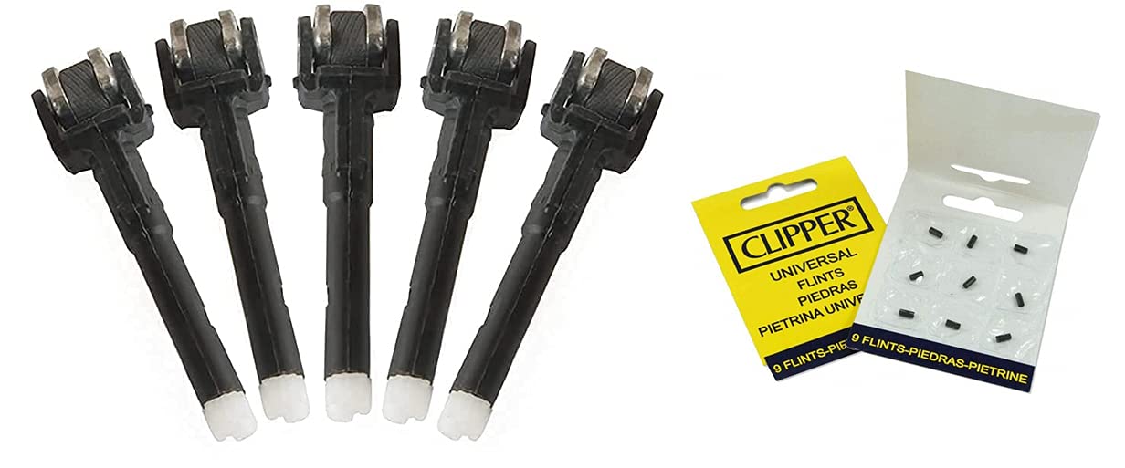 5 x Clipper Flint System + 9 x Pierres à feu Clipper – Pierre à feu Facile à Utiliser avec Support inclus