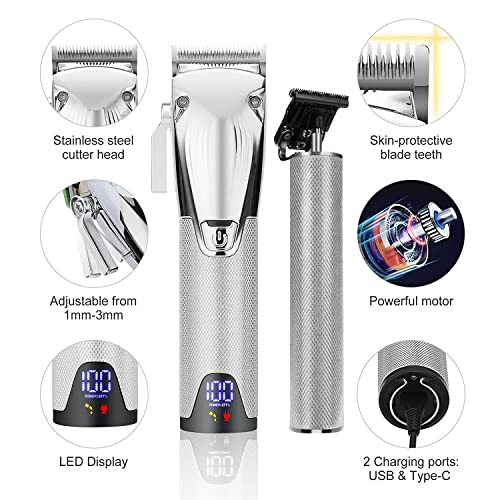 BESTBOMG Tondeuse Cheveux et Barbe Homme Professionnelle Rechargeable Li-ion 2500mAh/1200mAh avec 8 Peigne de Guidage
