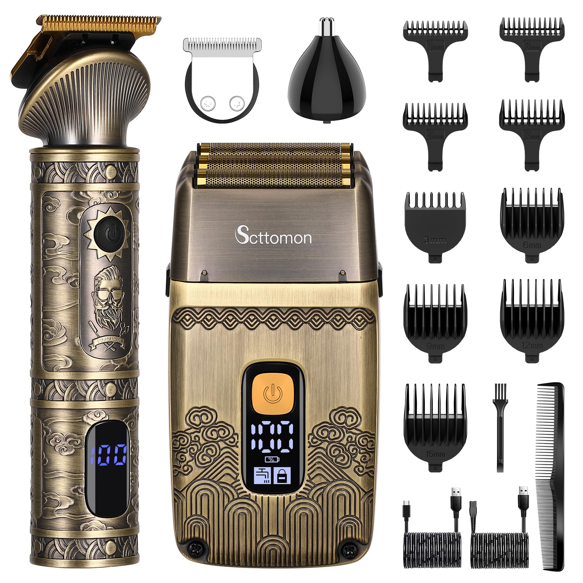 Shaver T-Blade Scttomon pour hommes avec trio de feuilles electrifié Foil rasoir électrique Tondeuse à barbe ensemble de
