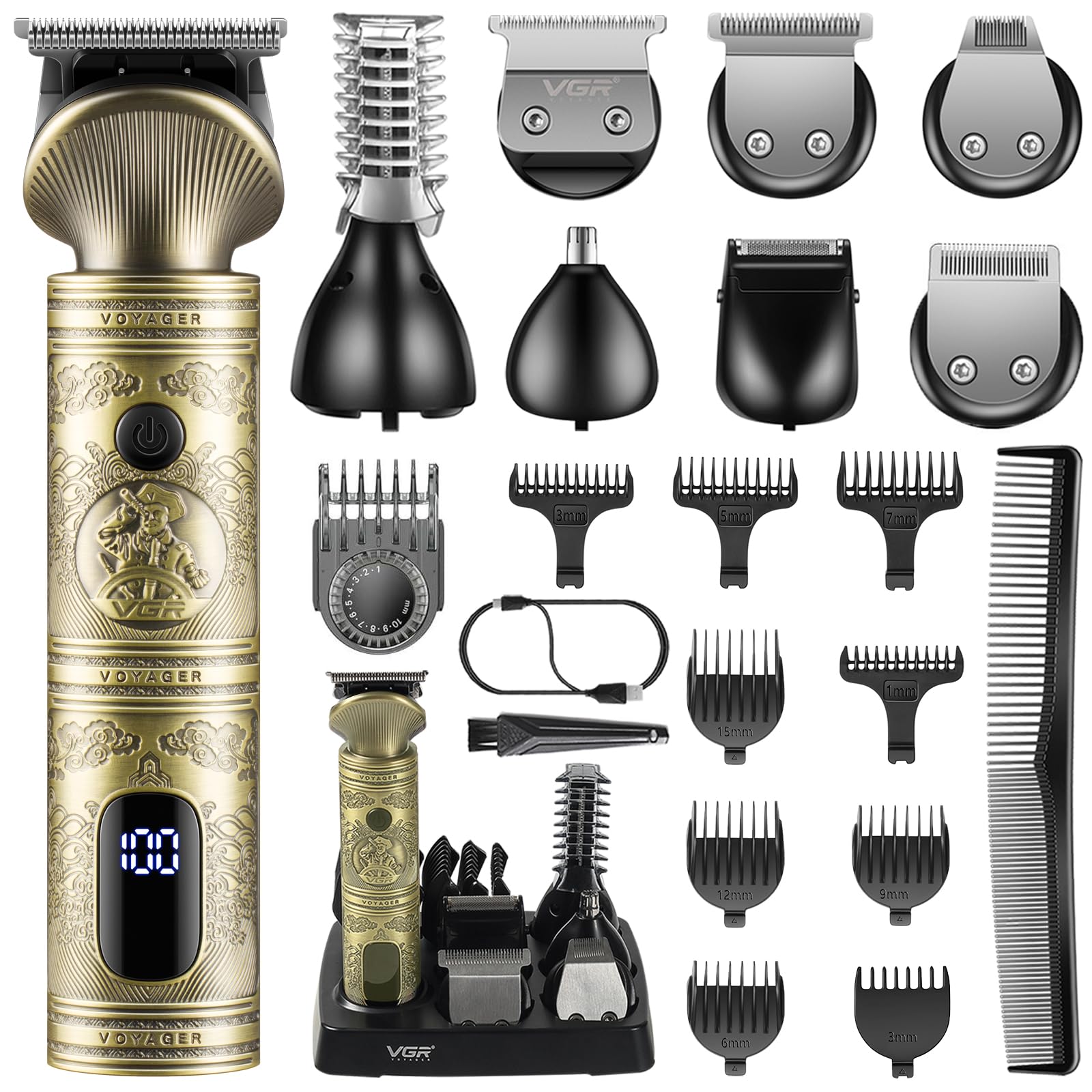 VGR Tondeuse professionnelle Homme 0 mm Cheveux Chauve Précision 7 en 1