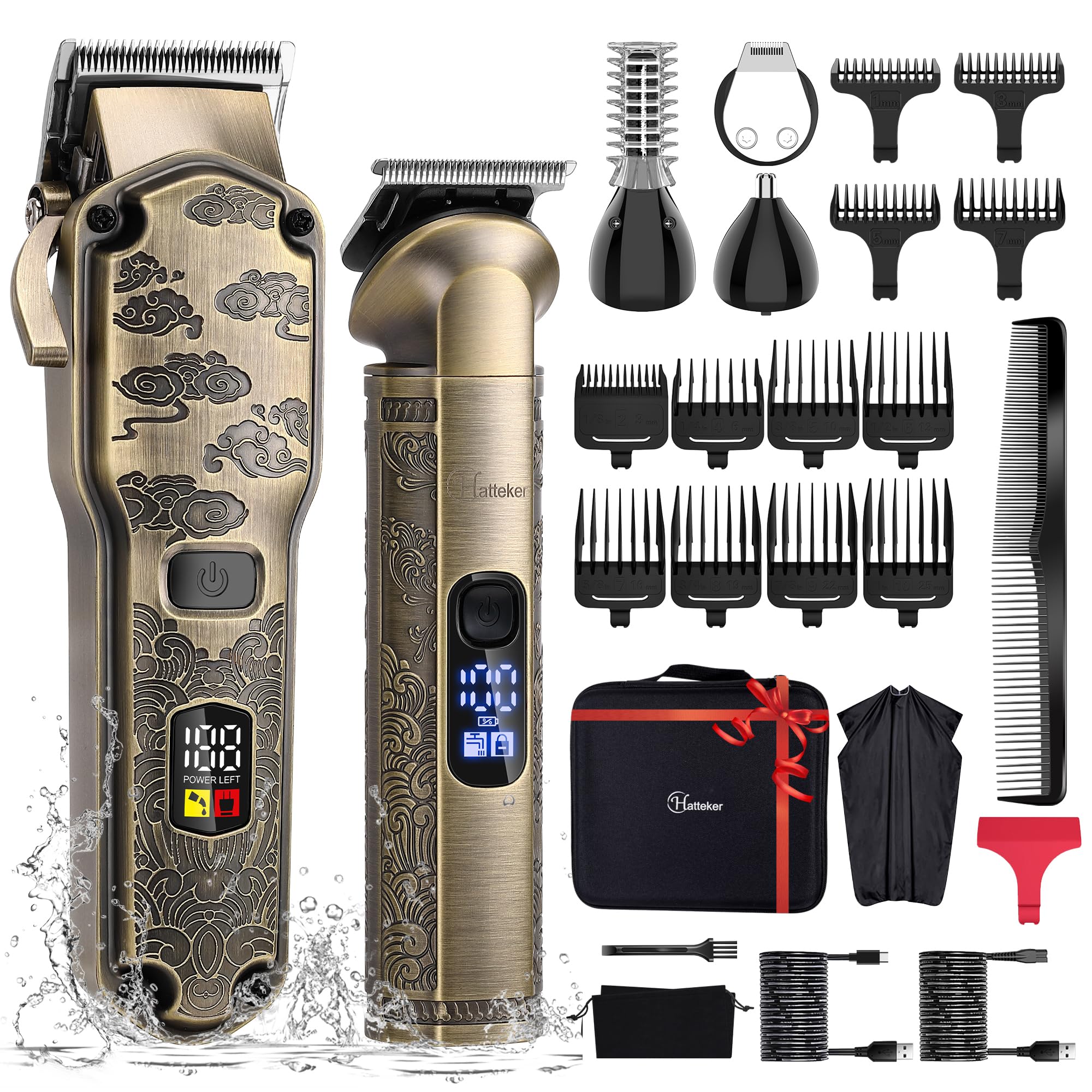 Hatteker Tondeuse à cheveux professionnelle pour hommes en utilisant le T-Blade Trimmer lavable dans toute situation Ton